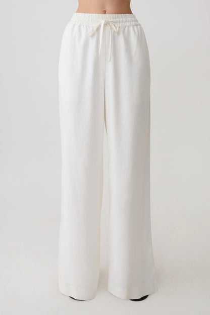 Selena White Linen Straight Leg Pant High Waist Summer