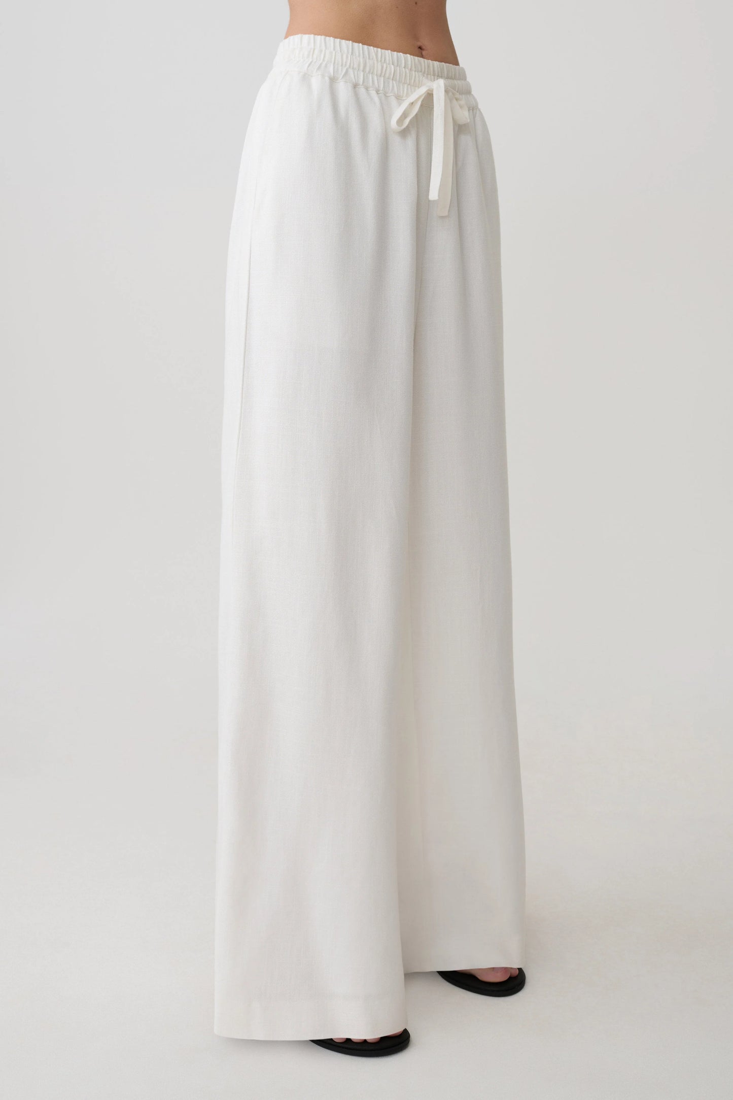 Selena White Linen Straight Leg Pant High Waist Summer