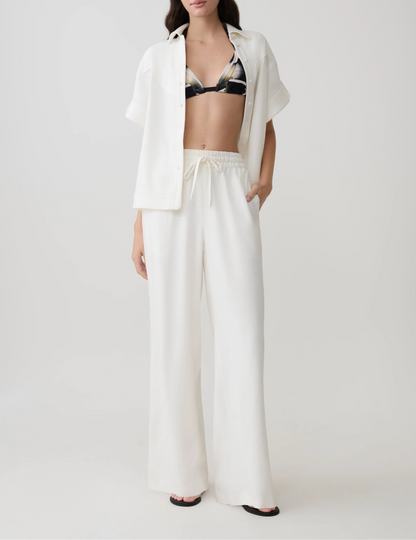 Selena White Linen Straight Leg Pant High Waist Summer