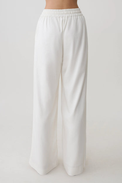 Selena White Linen Straight Leg Pant High Waist Summer