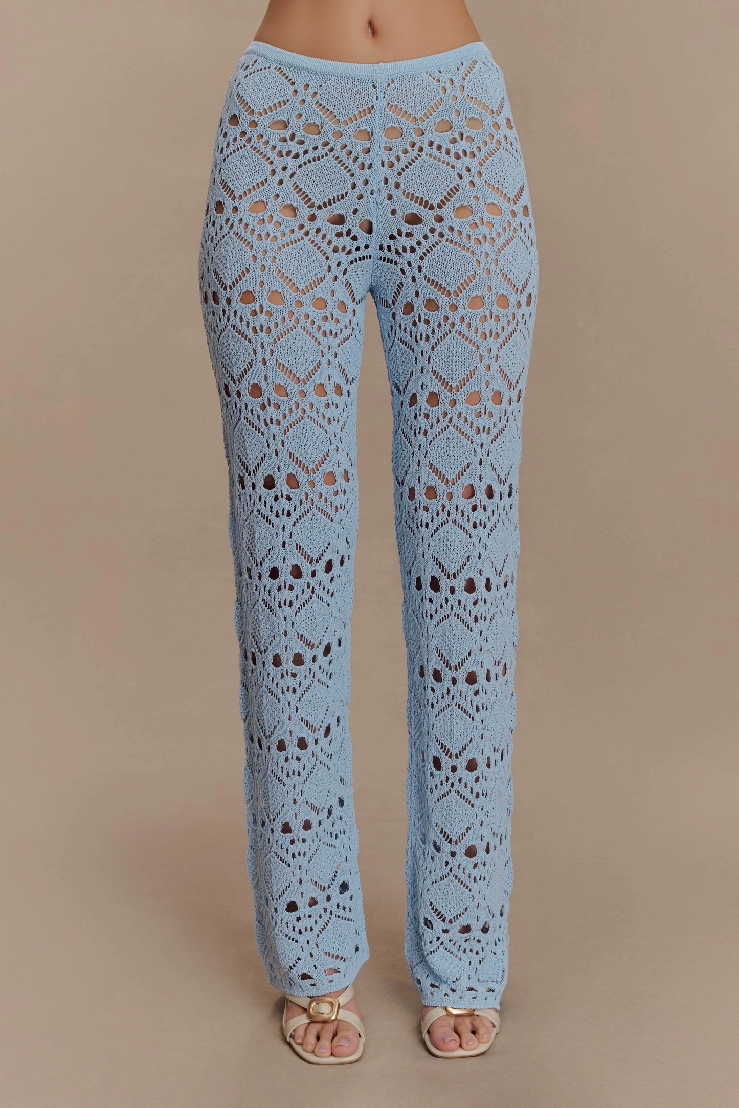 Trena Crochet Knit Pants Sky Blue Relaxed Fit Resort