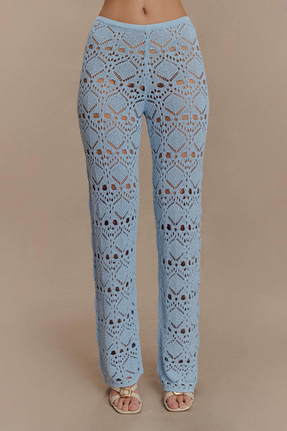 Trena Crochet Knit Pants Sky Blue Relaxed Fit Resort