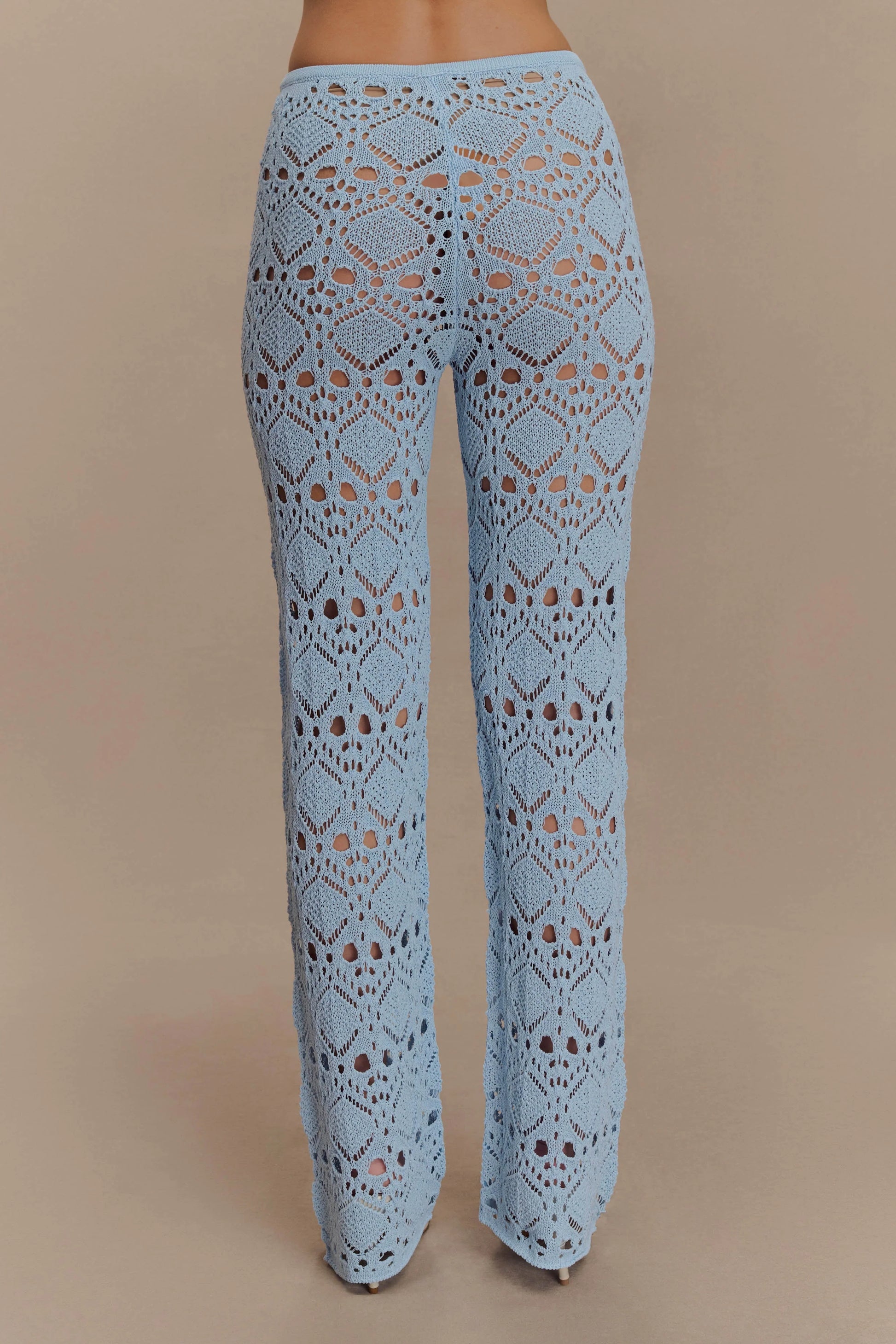 Trena Crochet Knit Pants Sky Blue Relaxed Fit Resort