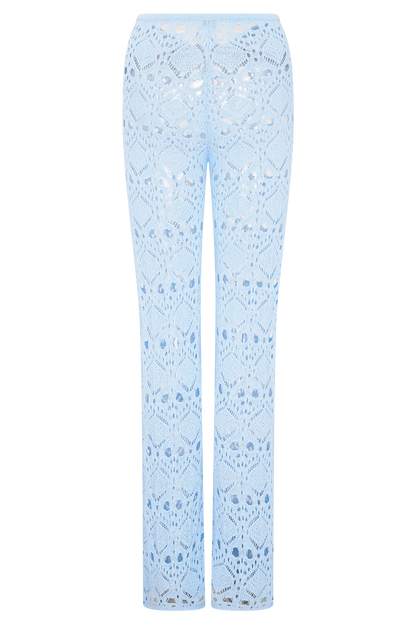 Trena Crochet Knit Pants Sky Blue Relaxed Fit Resort
