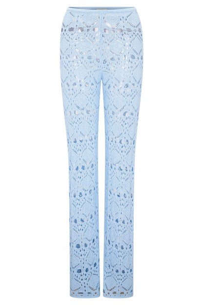 Trena Crochet Knit Pants Sky Blue Relaxed Fit Resort