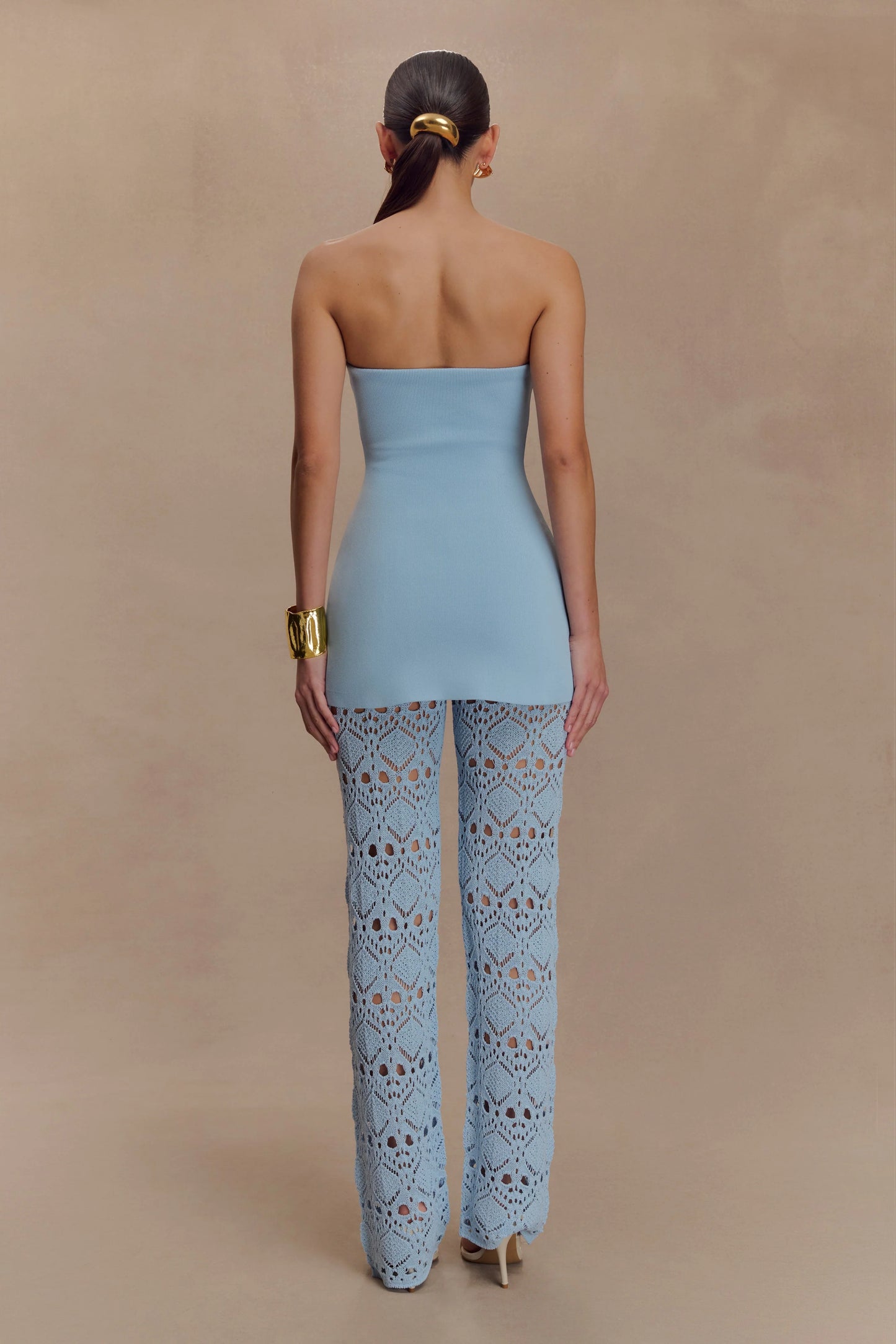 Trena Crochet Knit Pants Sky Blue Relaxed Fit Resort